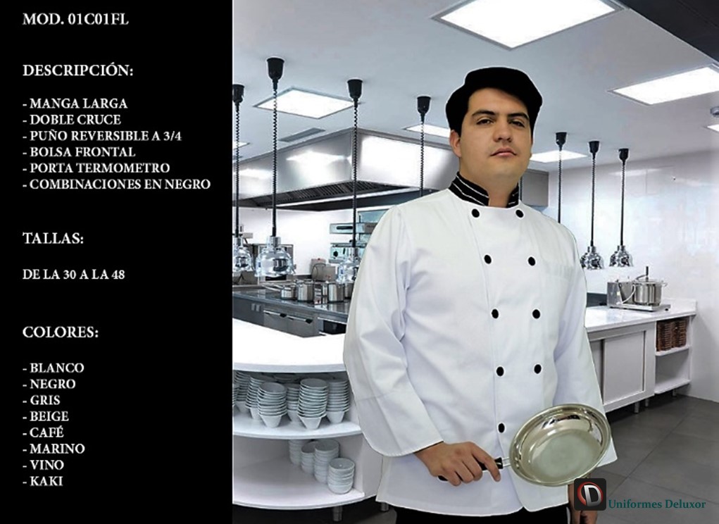 Filipina Para Chef, Cuello Mao, Manga Larga Reversible 3/4, Uniformes.