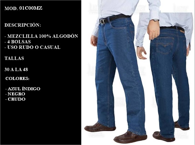 Pantalon de Mezclilla 100%, 4 bolsas, uso rudo o casual